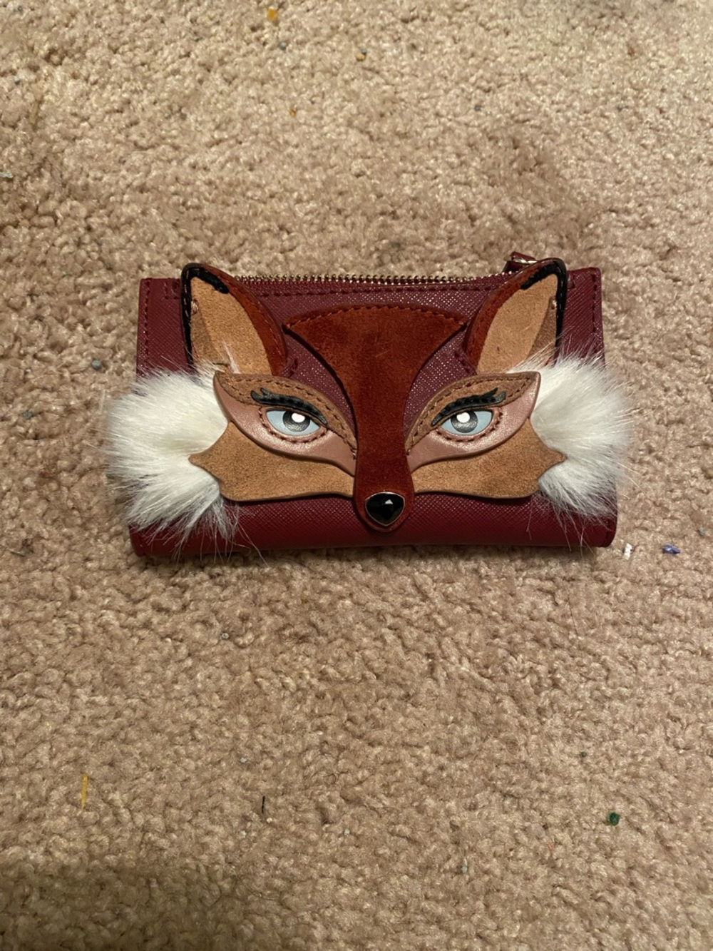 kate spade Fox Appliqué Key & Card Holder in Burgundy, Brown, White
